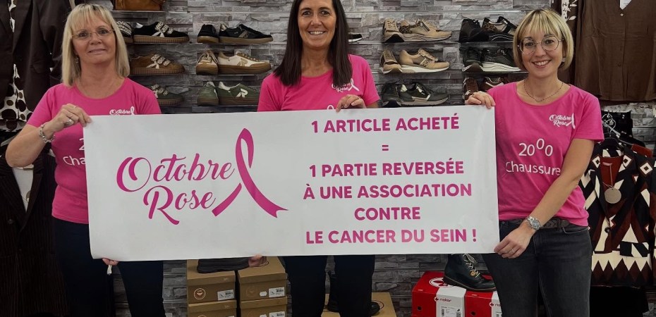 2000 Chaussures à Saint-Rambert-d'Albon s'engage pour Octobre Rose 2025. Chaque achat en octobre soutient la recherche contre le cancer du sein. Déjà 1490€ reversés en 2024, objectif : battre le record !
