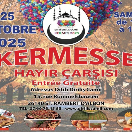 La mosquée DITIB Diriliş Camii organise sa kermesse le 25 octobre 2025 à Saint-Rambert-d’Albon. Entrée gratuite, spécialités turques, ambiance conviviale et partage pour tous.