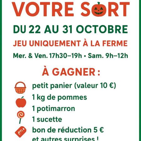 Tirez votre sort chez FERME DANTONY à Saint-Rambert-d'Albon du 22 au 31 octobre ! Gagnez paniers garnis, potimarrons et bons de réduction en achetant vos produits d'automne locaux.