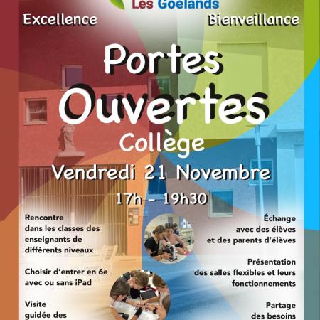 Portes Ouvertes Collège Saint François Les Goélands à St-Rambert-d'Albon, Vendredi 21 Nov. 17h-19h30. Rencontrez les enseignants et visitez les nouveaux bâtiments. Choix 6e avec/sans iPad.