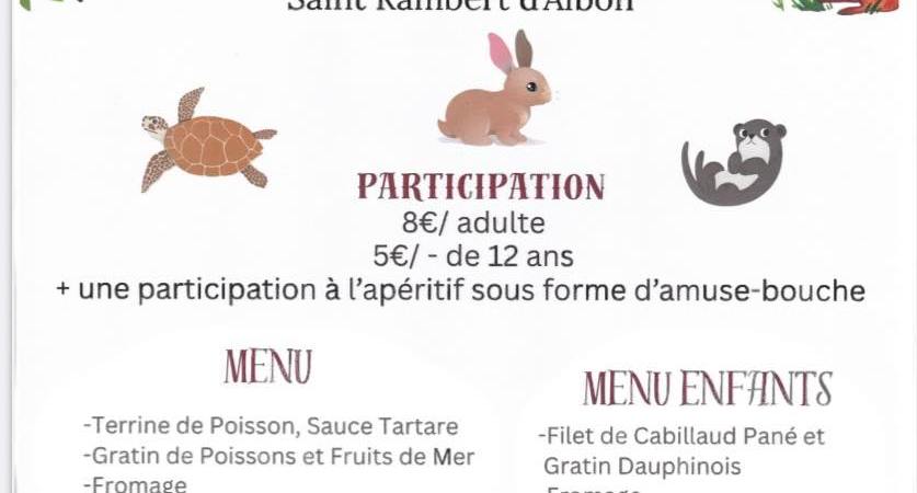 Repas Solidaire le 19 décembre 2025 à Saint-Rambert-d'Albon : soirée conviviale à la Salle des fêtes. Menus à 8€/adulte et 5€/enfant. Inscriptions dès le 17 novembre auprès de Flora au 06 04 51 16 49.