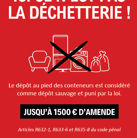 Découvrez les règles à respecter pour le dépôt de vos déchets à Saint-Rambert-d’Albon. Le dépôt sauvage est interdit et puni jusqu’à 1 500 € d’amende. Utilisez la déchetterie d’Andancette pour un tri responsable et légal.